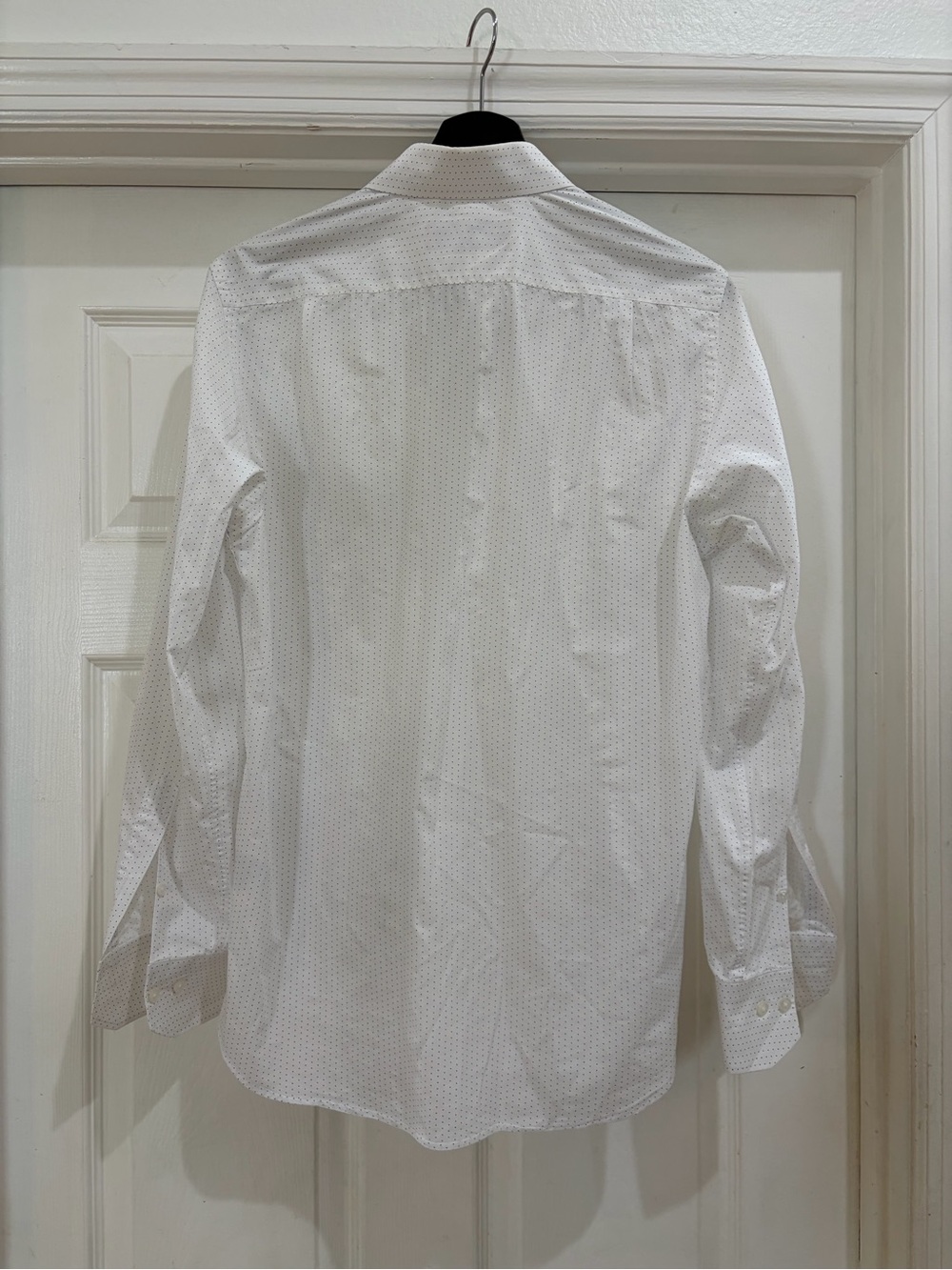 Carolina Herrera CH White Blue Micro Dot Dress Shirt Men’s 15.5 Luxury Button - Picture 5 of 7